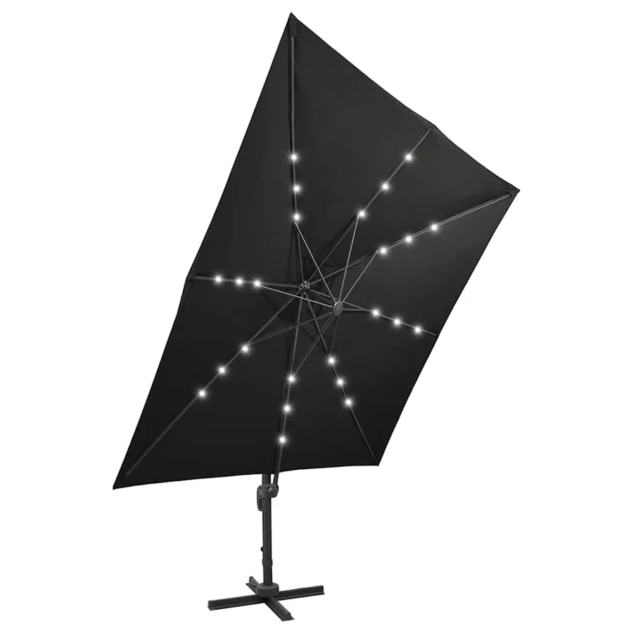 Cantilever Garden Parasol with Pole and LED Lights Black - 5