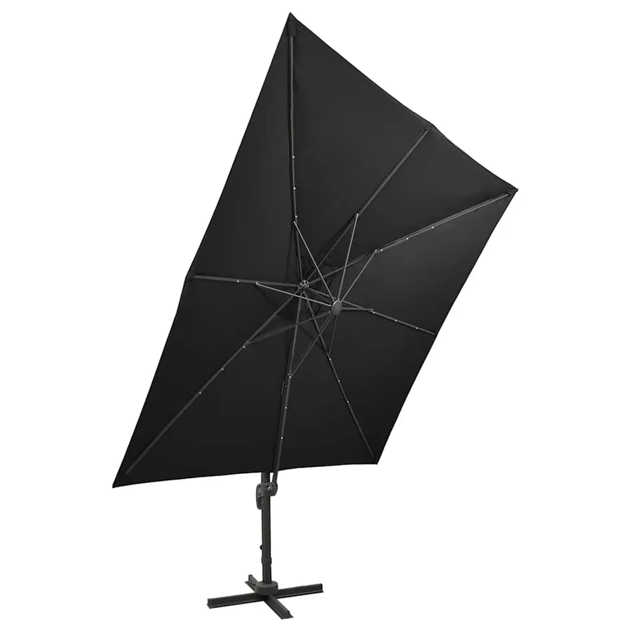 Cantilever Garden Parasol with Pole and LED Lights Black - 6