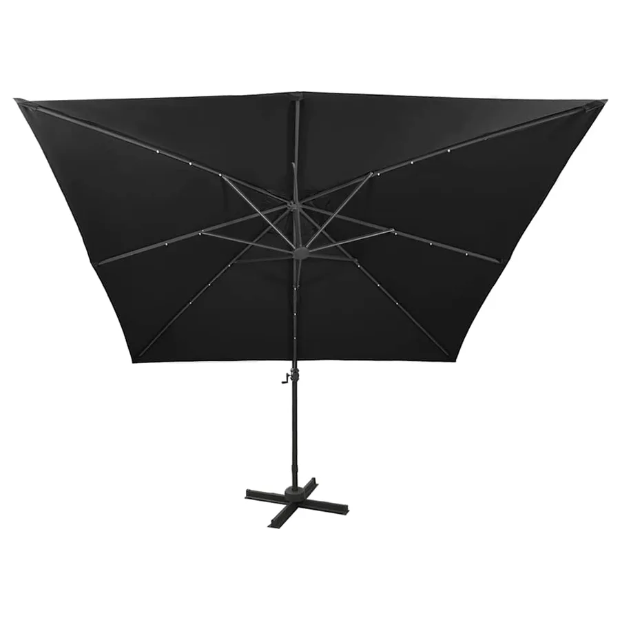 Cantilever Garden Parasol with Pole and LED Lights Black - 7