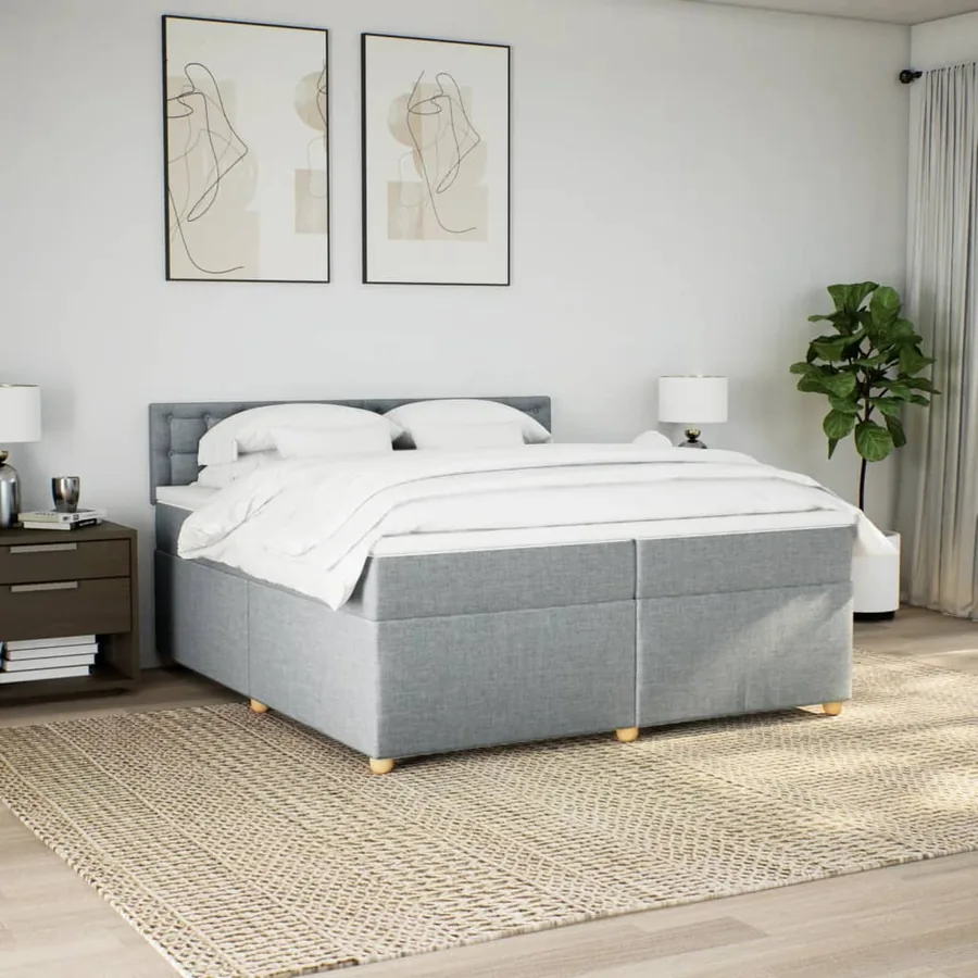 Sommier à lattes de lit avec matelas Gris clair 200x200cm Tissu - 4