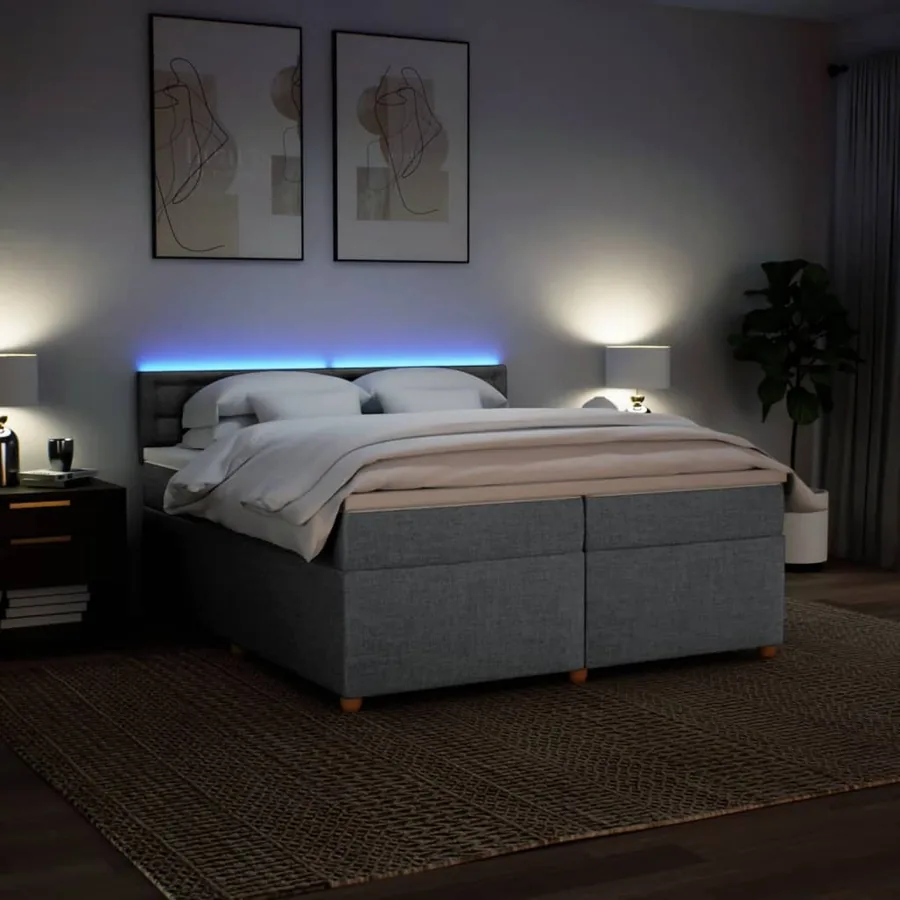 Sommier à lattes de lit avec matelas Gris clair 200x200cm Tissu - 5