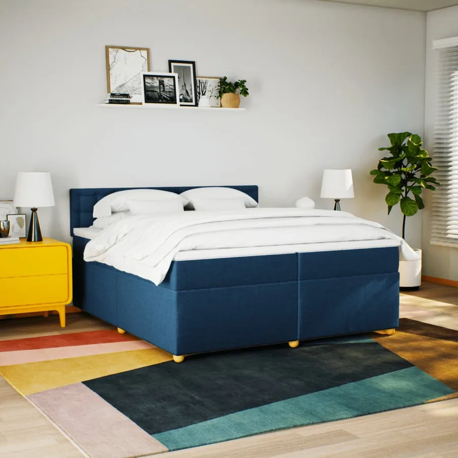 Sommier à lattes de lit avec matelas Bleu 200x200 cm Tissu - 3