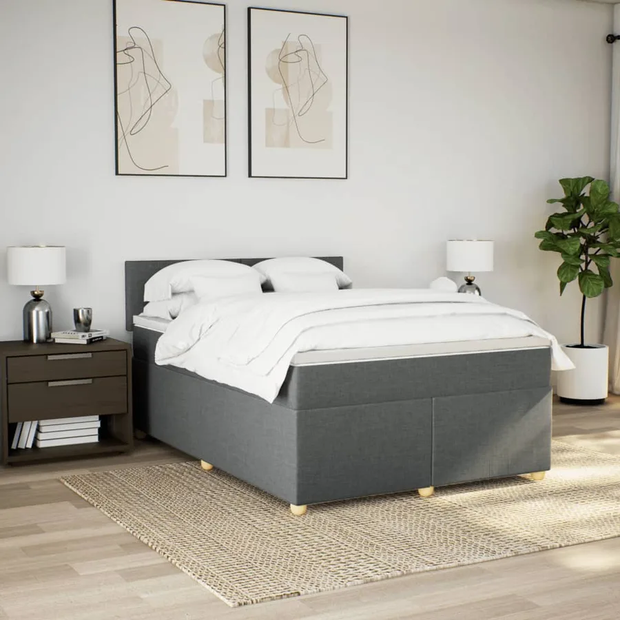 Sommier à lattes de lit avec matelas Gris foncé 160x200cm Tissu - 4