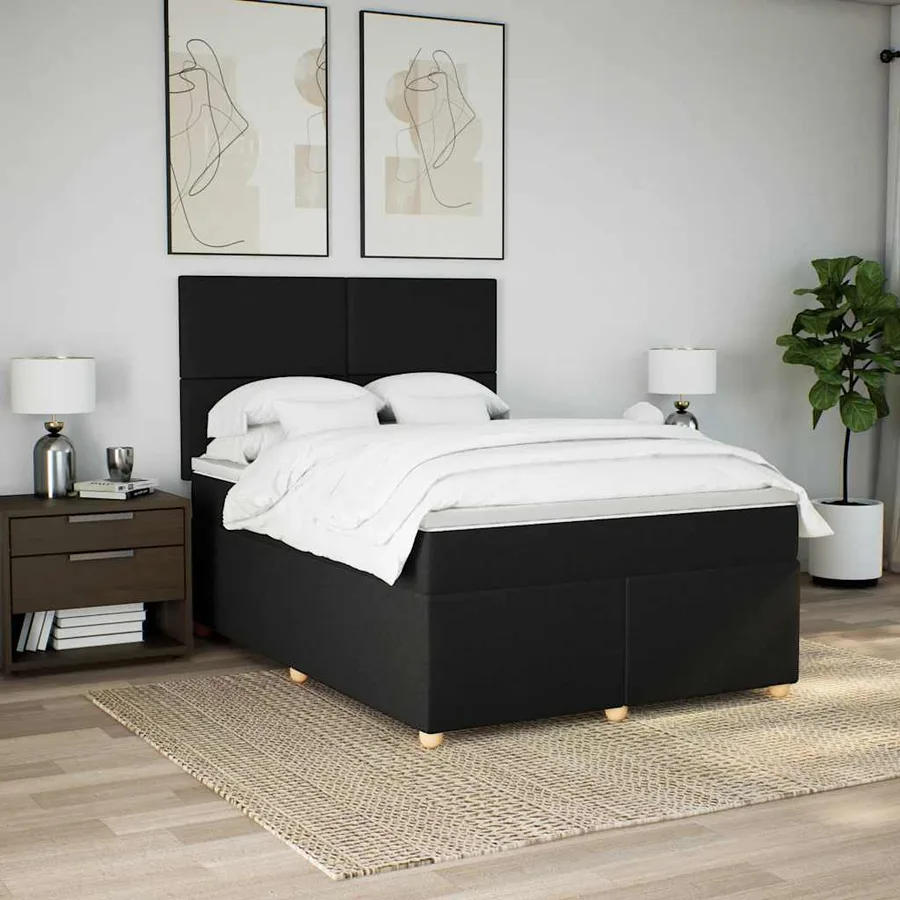 Sommier à lattes de lit avec matelas Noir 160x200 cm Tissu - 4