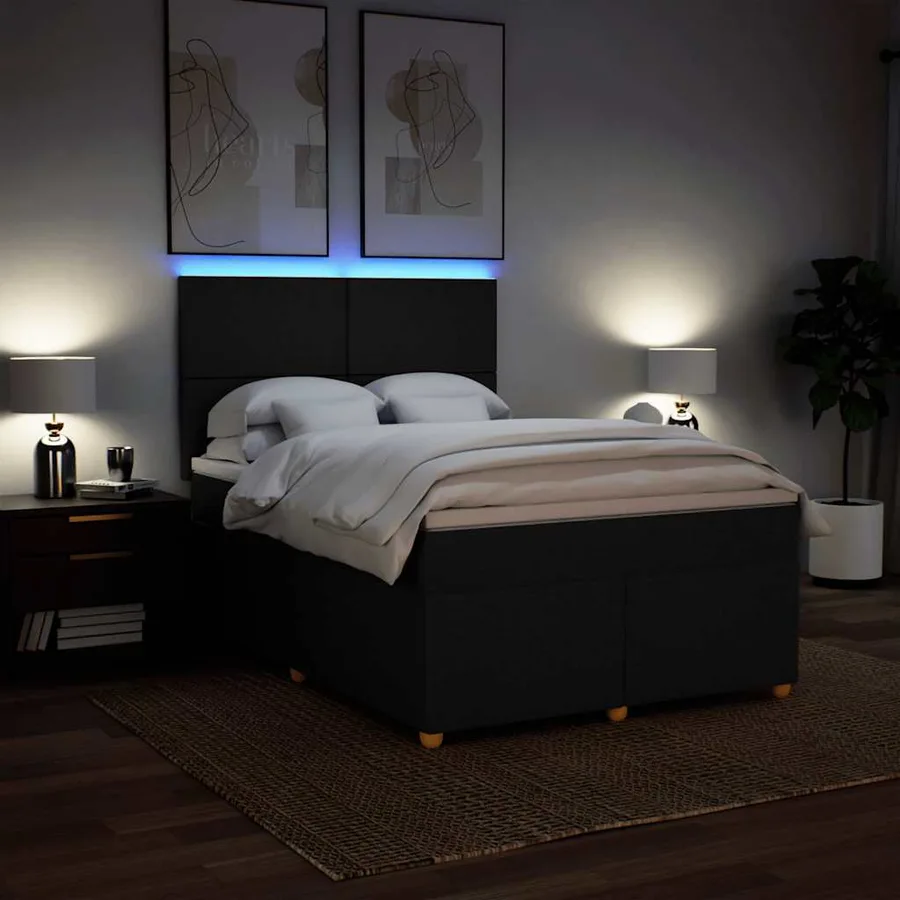 Sommier à lattes de lit avec matelas Noir 160x200 cm Tissu - 5