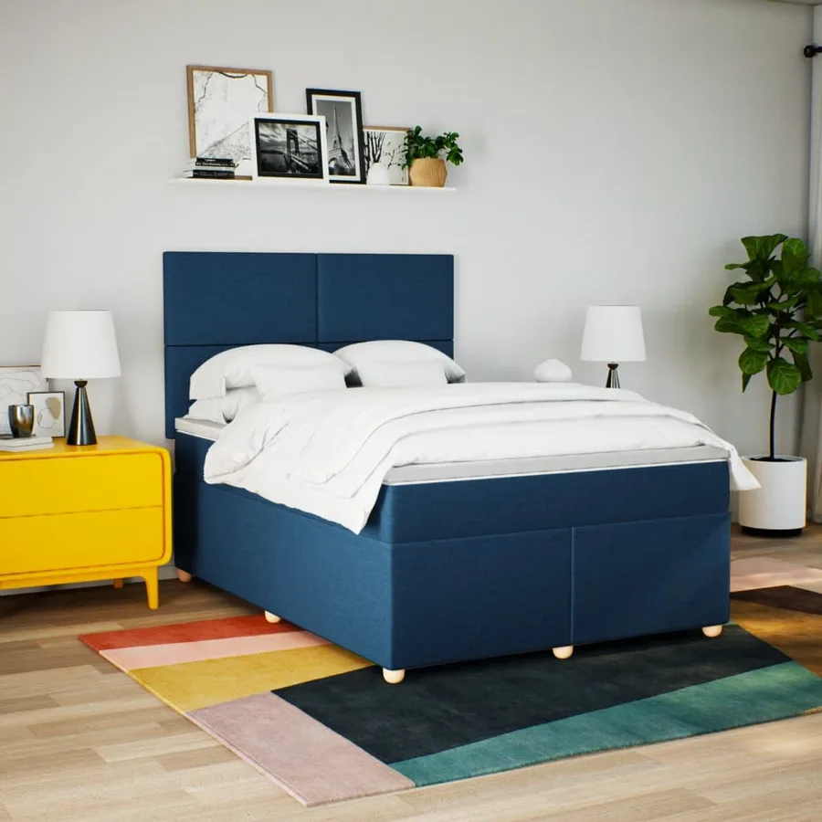 Sommier à lattes de lit avec matelas Bleu 160x200 cm Tissu - 4