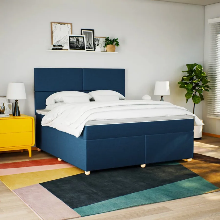 Sommier à lattes de lit avec matelas Bleu 180x200 cm Tissu - 4