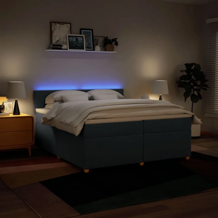 Sommier à lattes de lit avec matelas Bleu 200x200 cm Tissu - 5