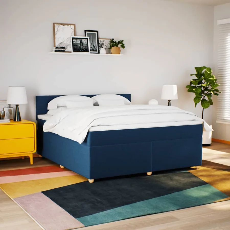 Sommier à lattes de lit avec matelas Bleu 180x200 cm Tissu - 4