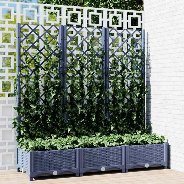 Planter with Trellis Blue Grey 120x40x121.5 cm PP