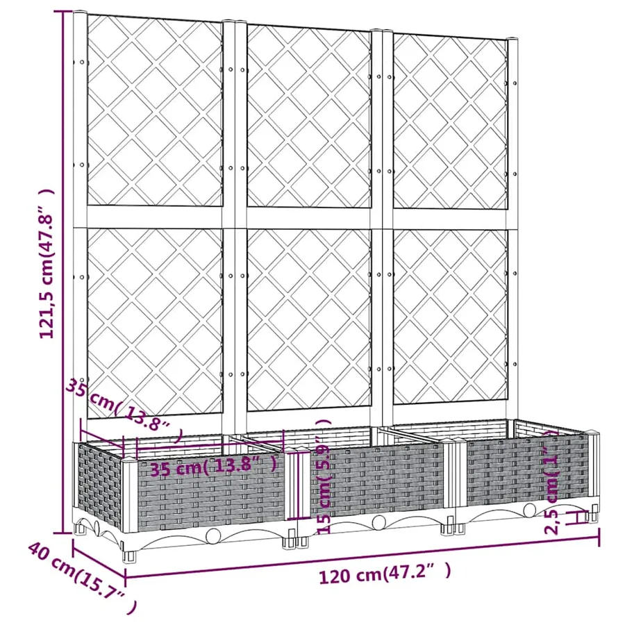 Planter with Trellis Blue Grey 120x40x121.5 cm PP - 8