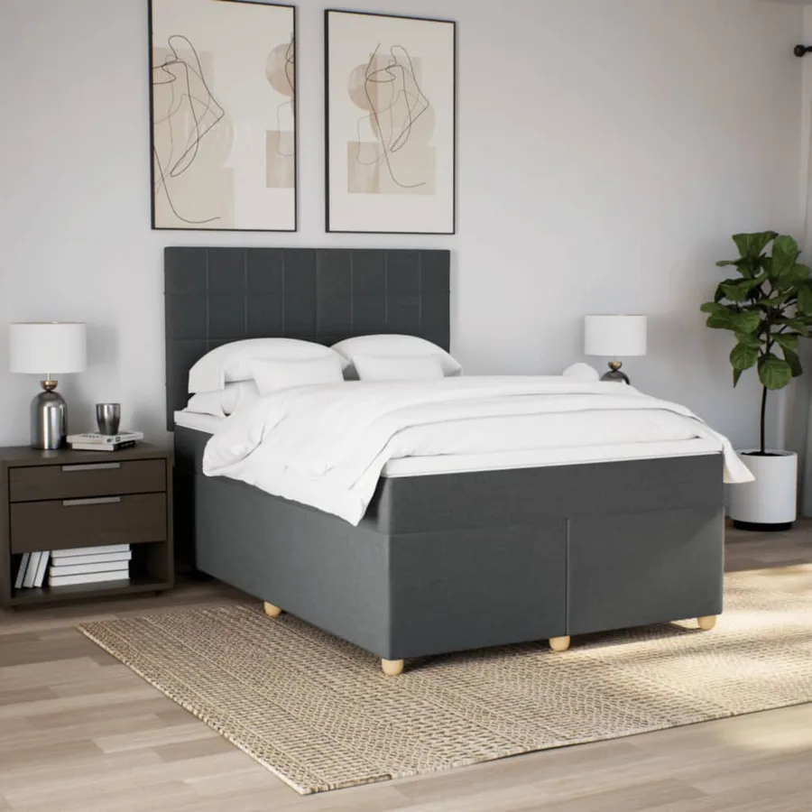 Sommier à lattes de lit avec matelas Gris foncé 160x200cm Tissu - 4