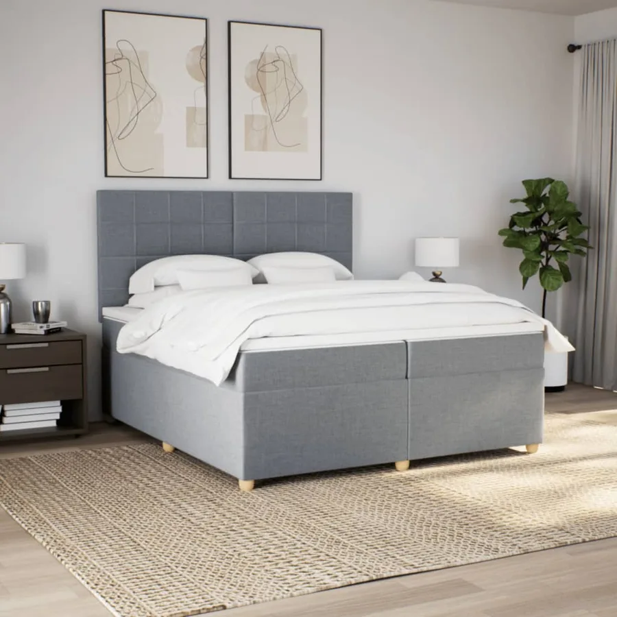 Sommier à lattes de lit avec matelas Gris clair 200x200cm Tissu - 4