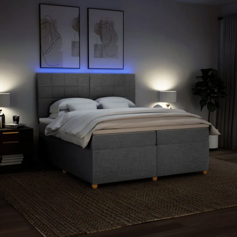Sommier à lattes de lit avec matelas Gris clair 200x200cm Tissu - 5