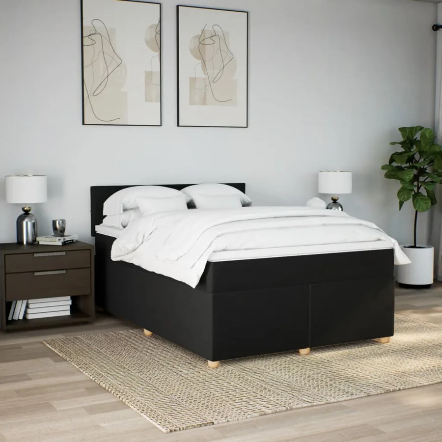 Sommier à lattes de lit avec matelas Noir 160x200 cm Tissu - 4