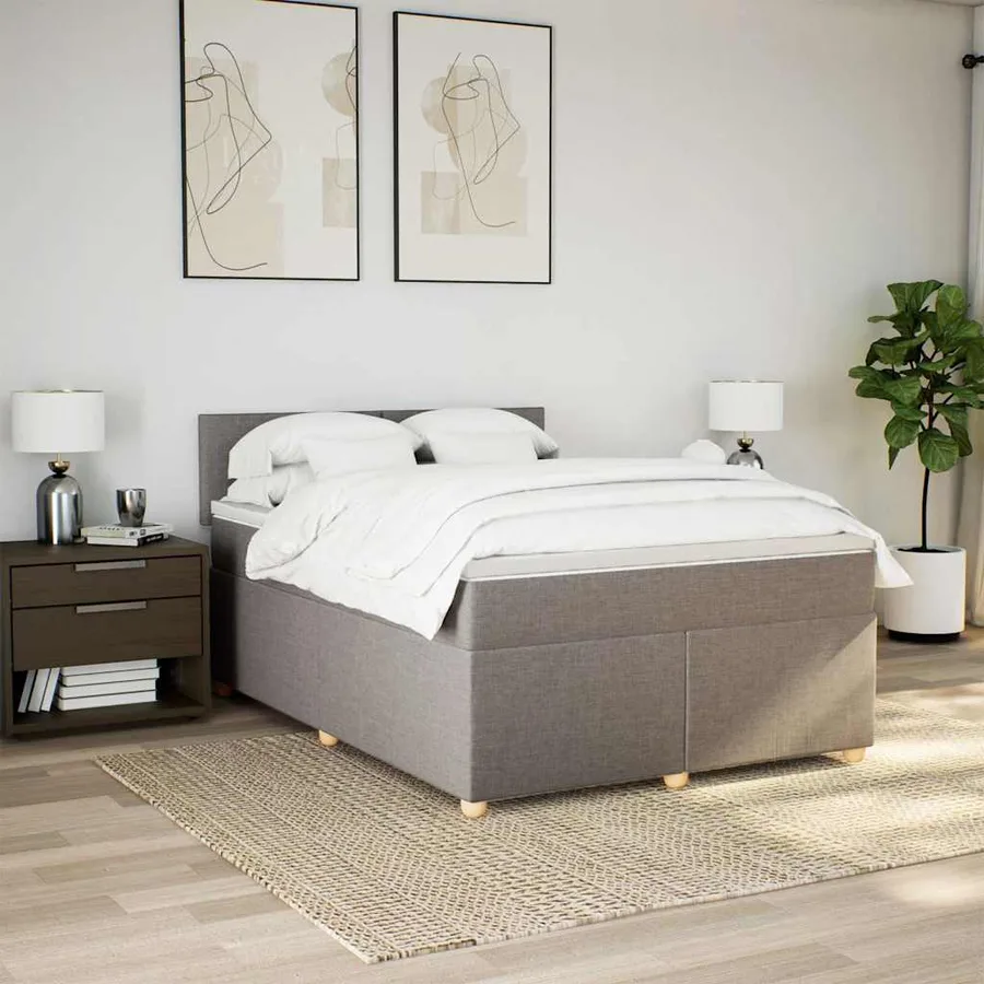 Sommier à lattes de lit avec matelas Taupe 140x190 cm Tissu - 4