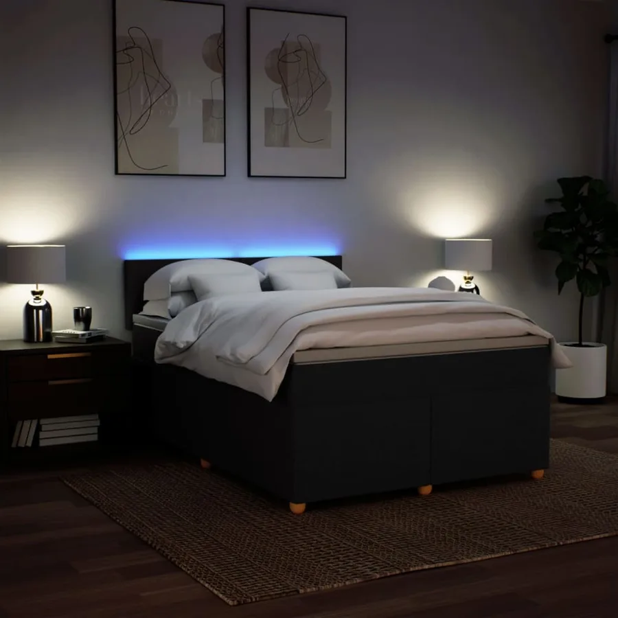 Sommier à lattes de lit avec matelas Noir 140x200 cm Tissu - 5