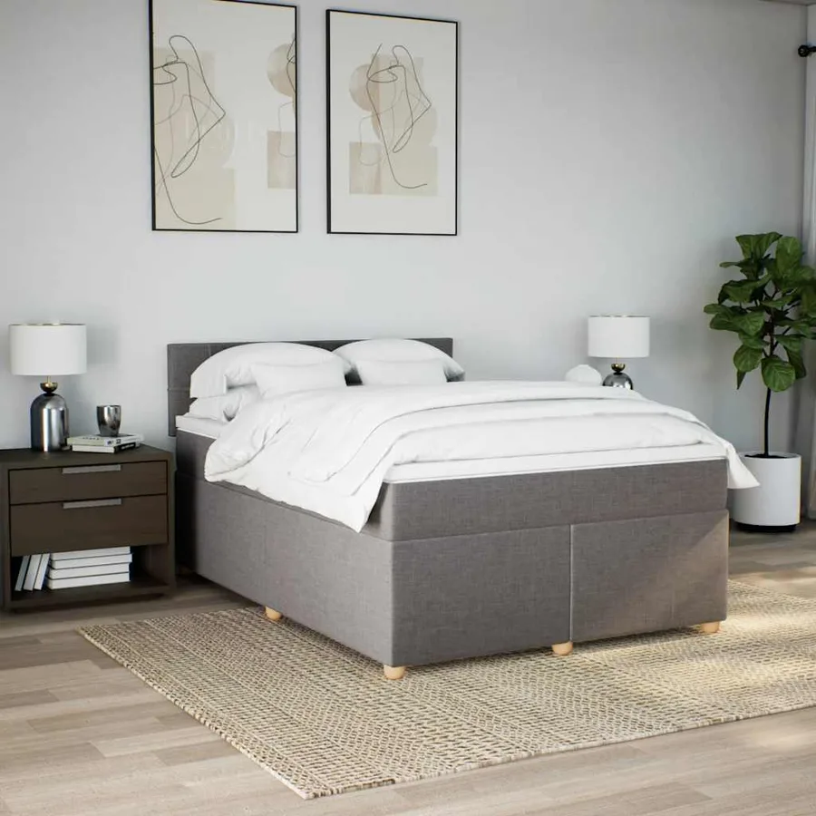 Sommier à lattes de lit avec matelas Taupe 140x190 cm Tissu - 4