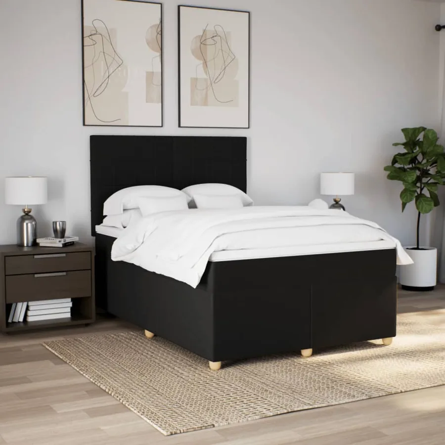 Sommier à lattes de lit avec matelas Noir 140x200 cm Tissu - 3