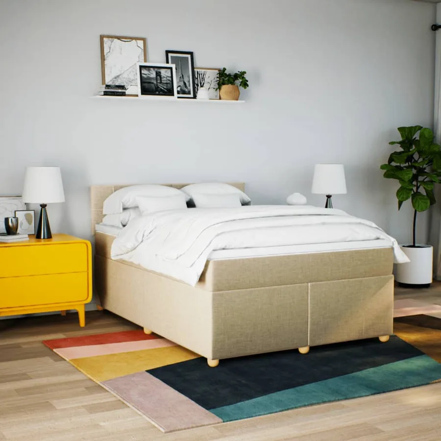 Sommier à lattes de lit avec matelas Crème 140x200 cm Tissu - 3