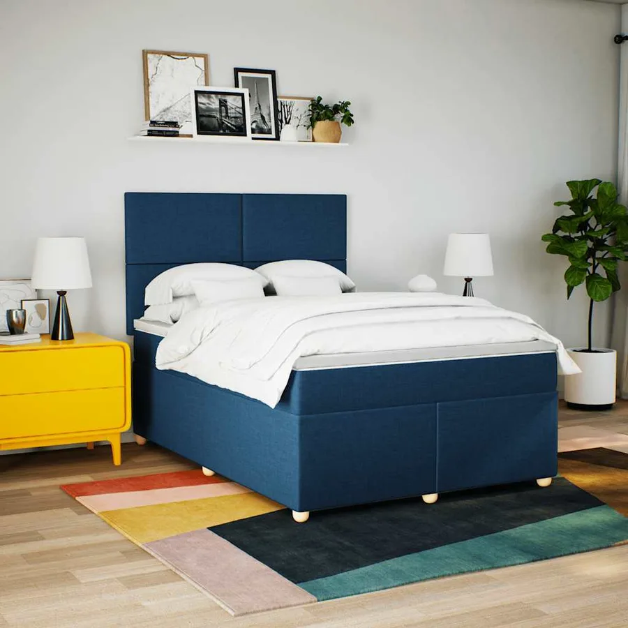 Sommier à lattes de lit avec matelas Bleu 140x190 cm Tissu - 5