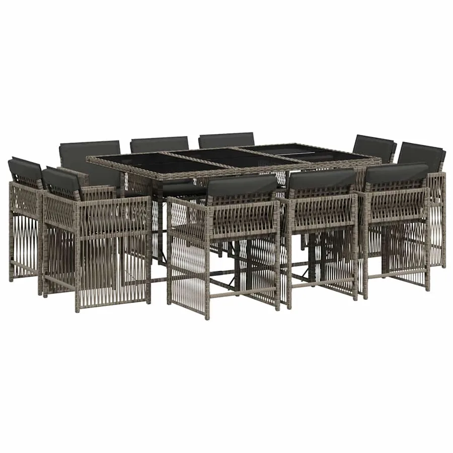 Ensemble à manger de jardin 11pcs avec coussins gris poly rotin - 2