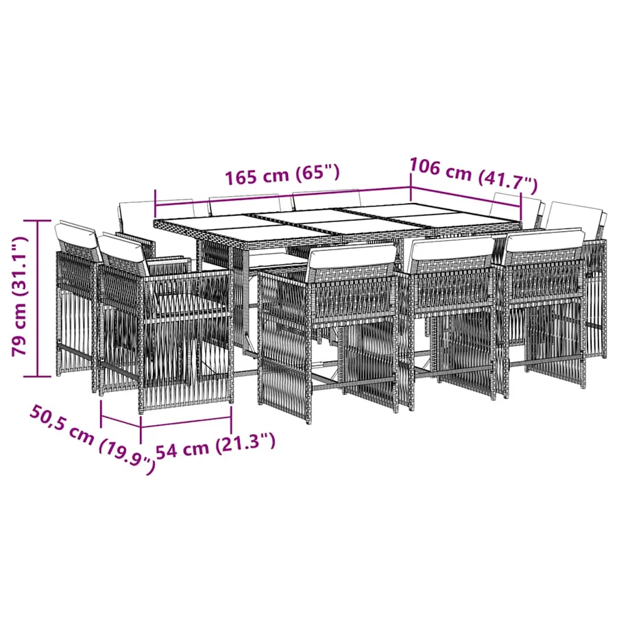 Ensemble à manger de jardin 11pcs avec coussins gris poly rotin - 5