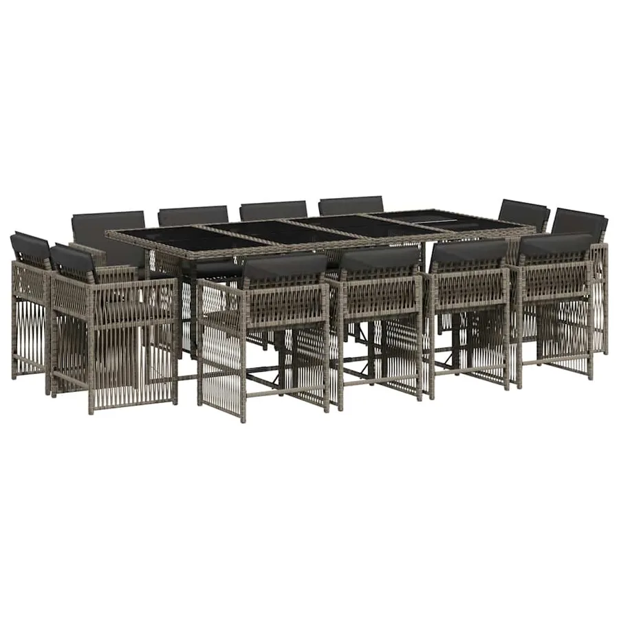 Ensemble à manger de jardin coussins 13 pcs gris résine tressée - 2