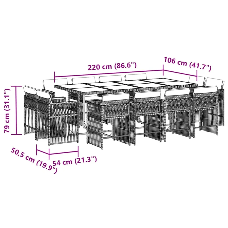 Ensemble à manger de jardin coussins 13 pcs gris résine tressée - 5
