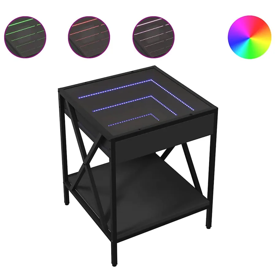 Table de chevet avec LED infini noir 40x40x49 cm - 2
