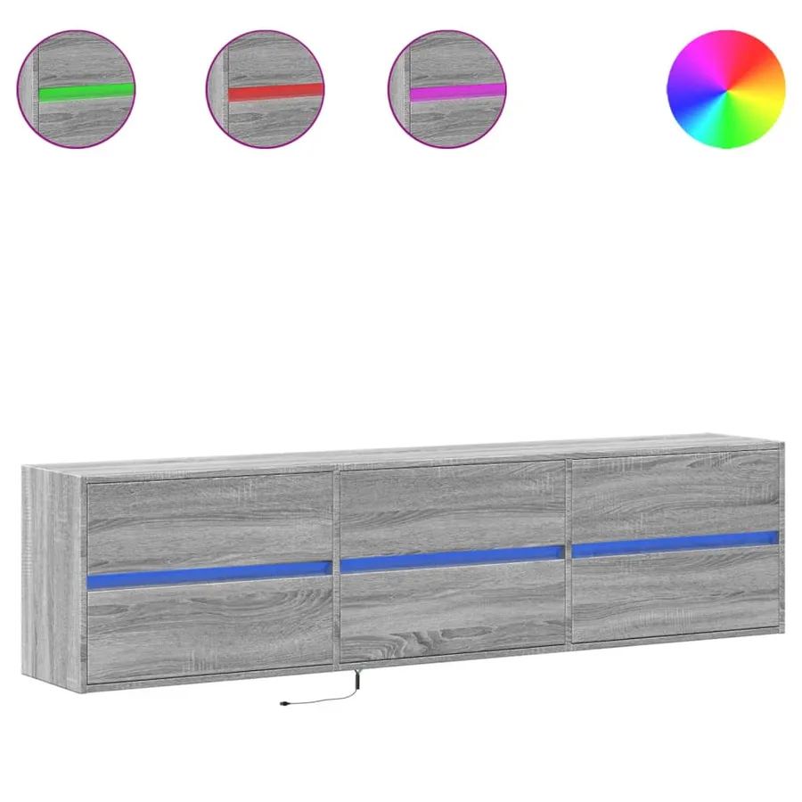 Meuble TV mural avec LED sonoma gris 180x31x45 cm - 2