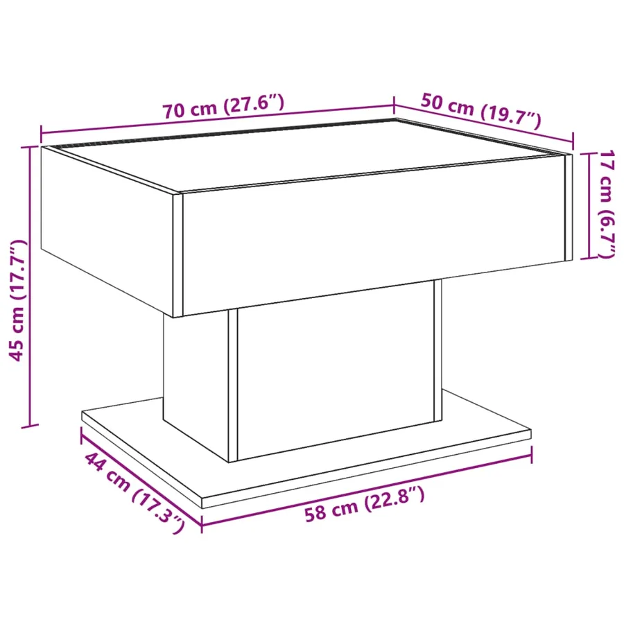Table basse avec LED gris béton 70x50x45 cm bois d'ingénierie - 13
