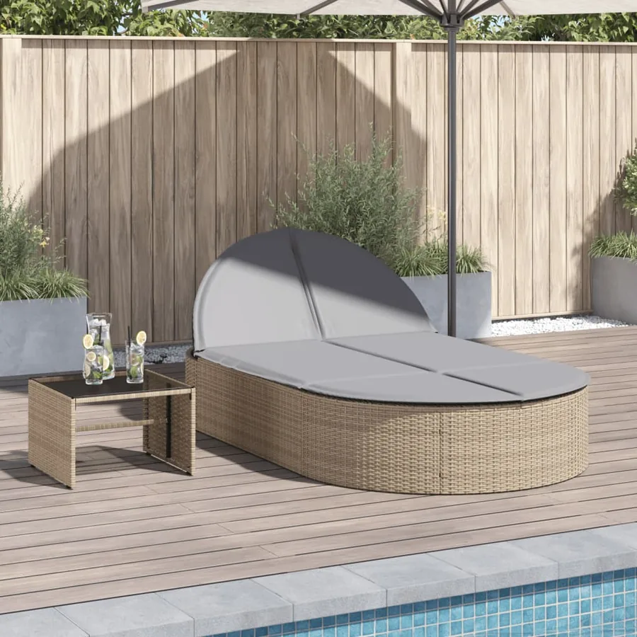 Chaise longue double avec coussins beige résine tressée