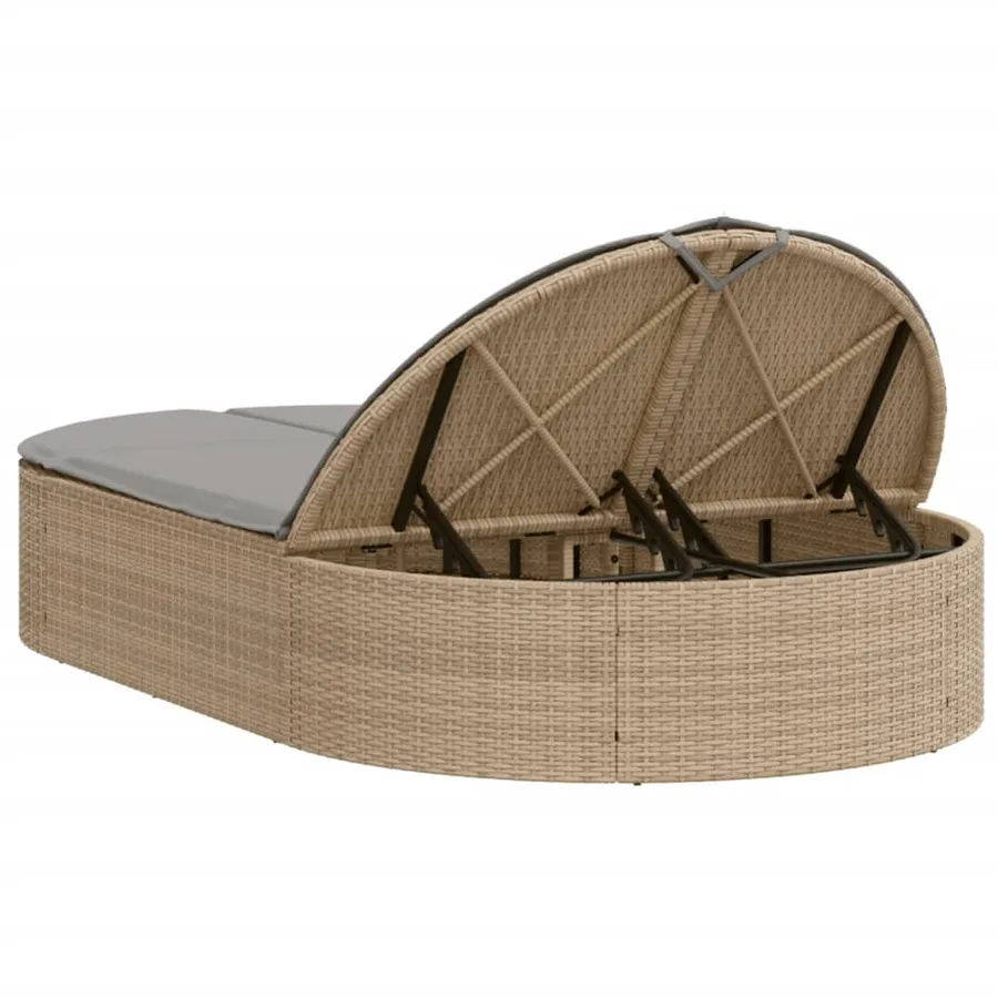Chaise longue double avec coussins beige résine tressée - 5