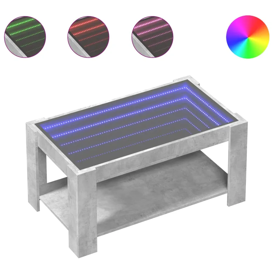 Table basse avec LED gris béton 93x53x45 cm bois d'ingénierie - 2