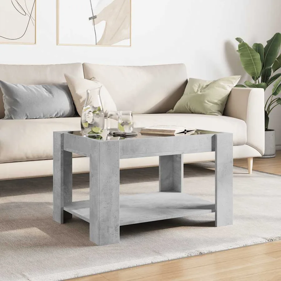 Table basse avec LED gris béton 73x53x45 cm bois d'ingénierie - 4