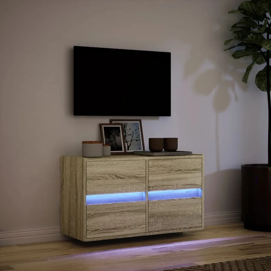 Meuble TV mural avec lumières LED chêne sonoma 80x31x45 cm - 5