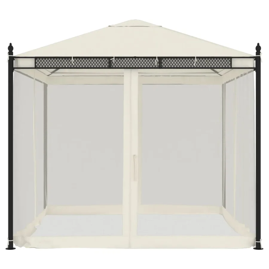 Tonnelle avec parois en filet crème 2,93x2,93 m acier - 3