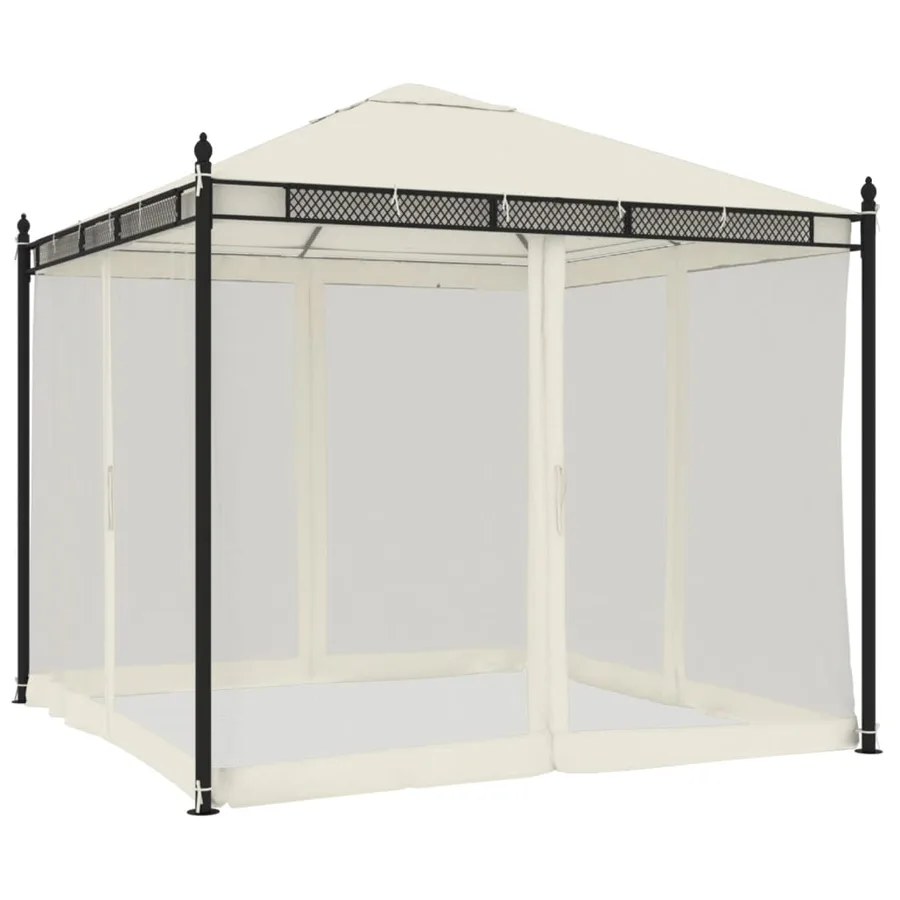 Tonnelle avec parois en filet crème 2,93x2,93 m acier - 5