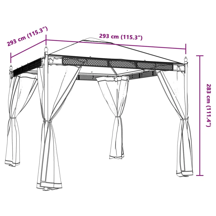 Tonnelle avec parois en filet crème 2,93x2,93 m acier - 9