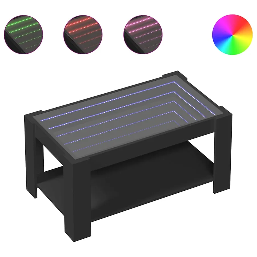 Table basse avec LED noir 93x53x45 cm bois d'ingénierie - 2
