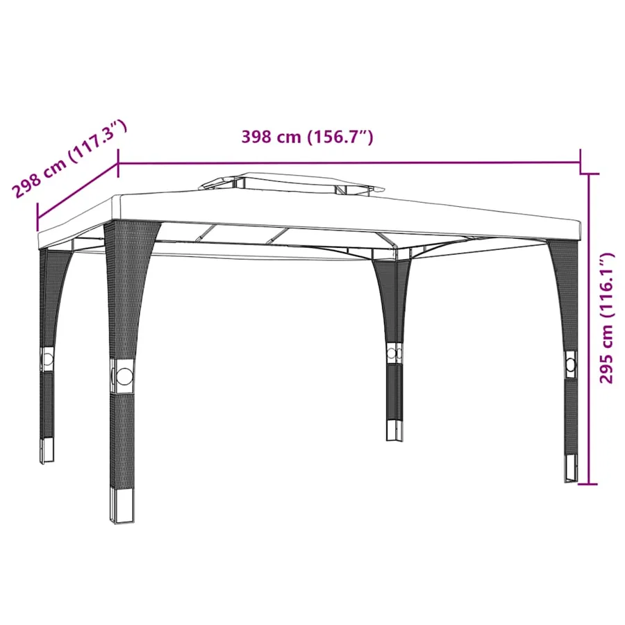 Tonnelle à double toit anthracite 3,98x2,98 m acier - 8