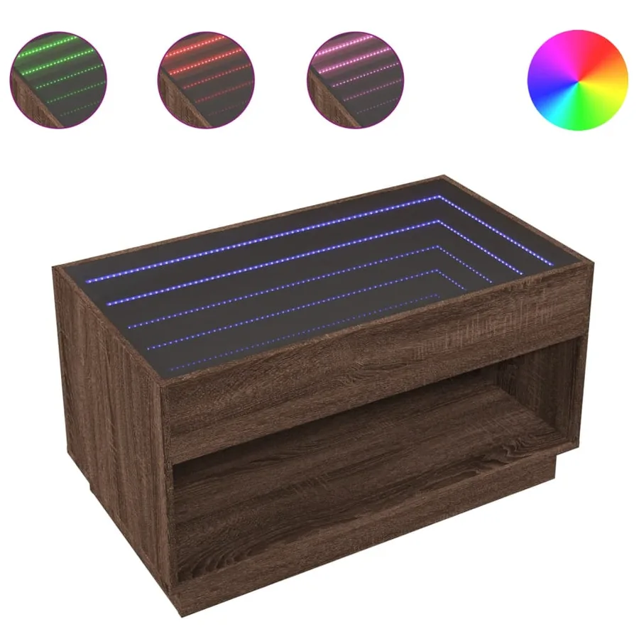 Table basse avec LED infini chêne marron 90x50x50 cm - 2