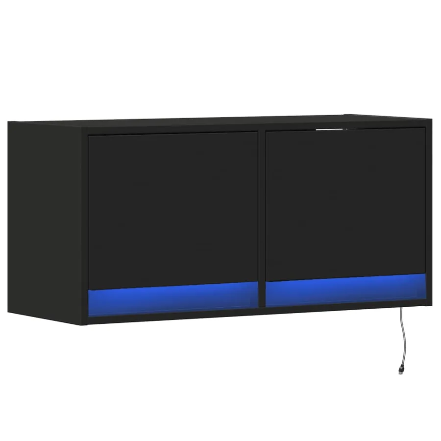 Meuble TV mural avec lumières LED noir 80x31x35 cm - 3