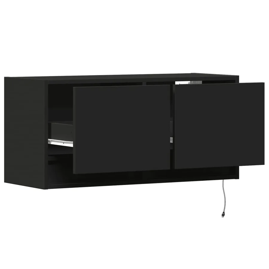 Meuble TV mural avec lumières LED noir 80x31x35 cm - 9