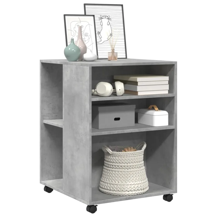 Table d'appoint avec roues gris béton bois d'ingénierie - 3