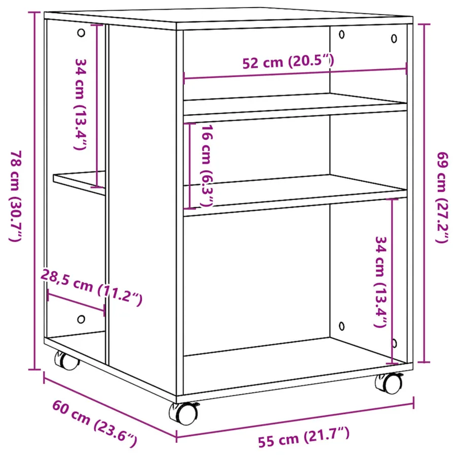 Table d'appoint avec roues gris béton bois d'ingénierie - 9