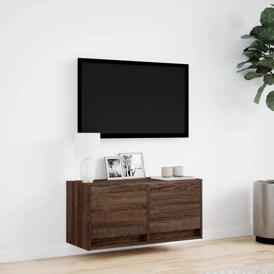 Meuble TV mural avec lumières LED chêne marron 80x31x35 cm - 4