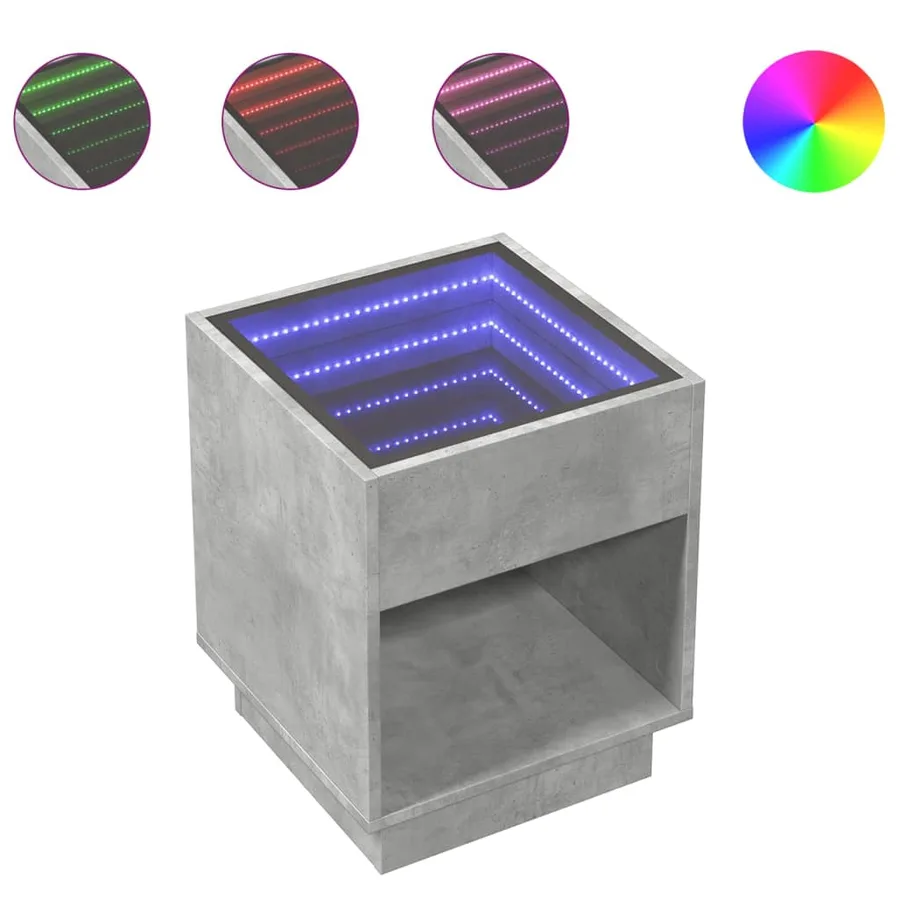 Table de chevet avec LED infini gris béton 40x40x50 cm - 2