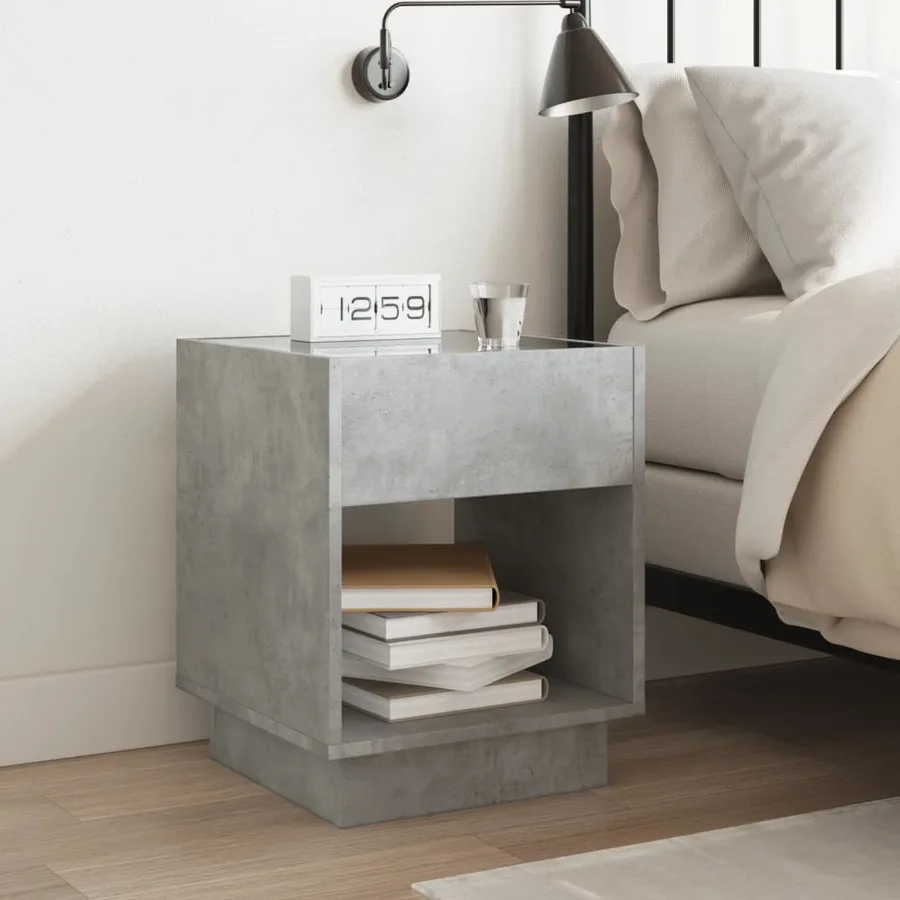 Table de chevet avec LED infini gris béton 40x40x50 cm - 4